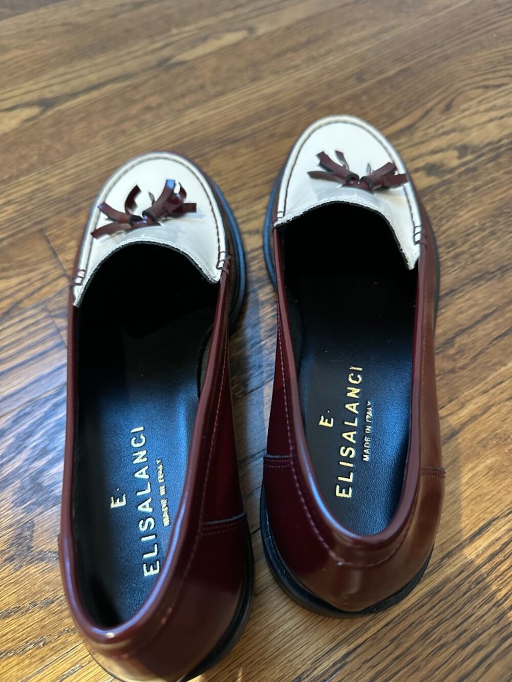 Elisa Lanci Two-Tone Burgundy Loafers - BRAND NEW - Picture 2 of 5